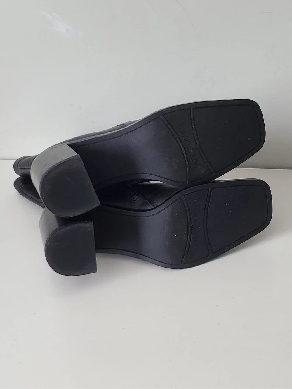 Franco Sarto Black Leather Stevie Block Heel Boots Size 9.5